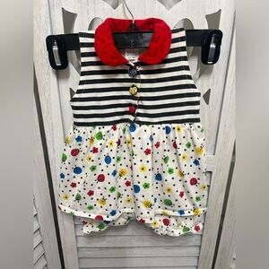 Vintage Y2K Striped & Polka Dot Ladybug Romper with Red Collar 9 months